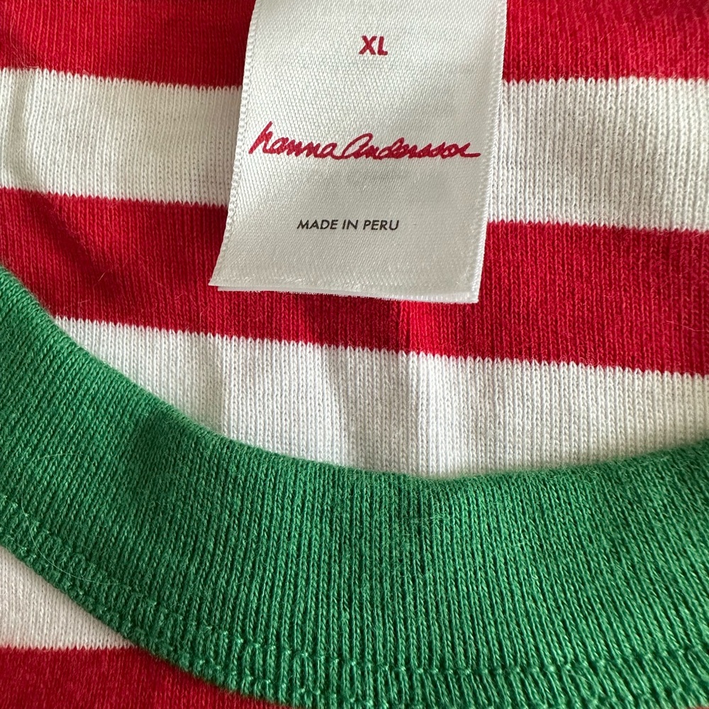 Hanna Andersson Red White Striped Organic Cotton Adult Sz XL Pajama Top NWOT - Picture 5 of 6
